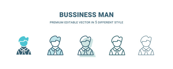 bussiness man icon in 5 different style. Outline, filled, two color, thin bussiness man icon. Editable vector can be used web and mobile