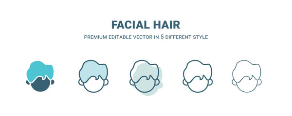 facial hair icon in 5 different style. Outline, filled, two color, thin facial hair icon. Editable vector can be used web and mobile