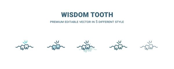 wisdom tooth icon in 5 different style. Outline, filled, two color, thin wisdom tooth icon. Editable vector can be used web and mobile