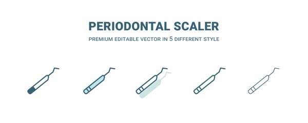 periodontal scaler icon in 5 different style. Outline, filled, two color, thin periodontal scaler icon. Editable vector can be used web and mobile