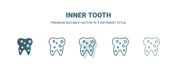 inner tooth icon in 5 different style. Outline, filled, two color, thin inner tooth icon. Editable vector can be used web and mobile