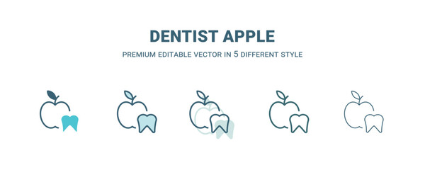 Fototapeta na wymiar dentist apple icon in 5 different style. Outline, filled, two color, thin dentist apple icon. Editable vector can be used web and mobile