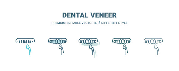 dental veneer icon in 5 different style. Outline, filled, two color, thin dental veneer icon. Editable vector can be used web and mobile