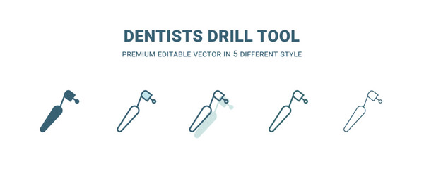 dentists drill tool icon in 5 different style. Outline, filled, two color, thin dentists drill tool icon. Editable vector can be used web and mobile