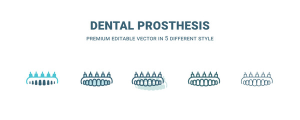 dental prosthesis icon in 5 different style. Outline, filled, two color, thin dental prosthesis icon. Editable vector can be used web and mobile
