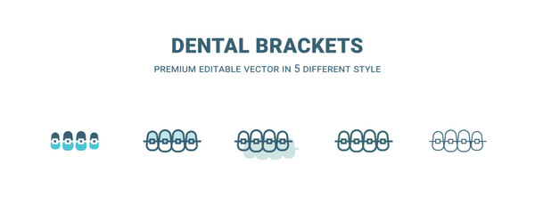 dental brackets icon in 5 different style. Outline, filled, two color, thin dental brackets icon. Editable vector can be used web and mobile