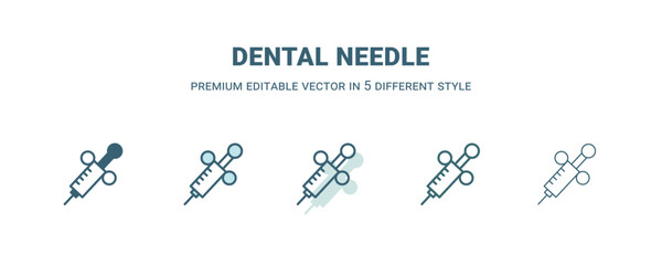 dental needle icon in 5 different style. Outline, filled, two color, thin dental needle icon. Editable vector can be used web and mobile