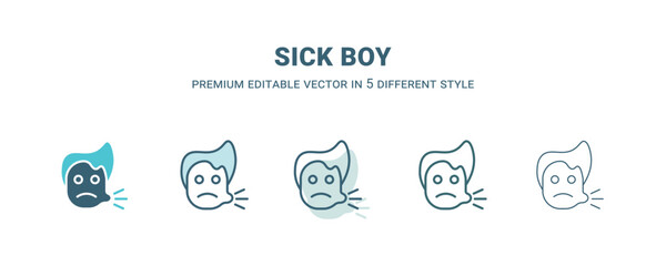 sick boy icon in 5 different style. Outline, filled, two color, thin sick boy icon. Editable vector can be used web and mobile