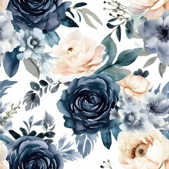 Seamless Background of Beautiful blue Roses and White 
 Rose A Charming and Delicate Design