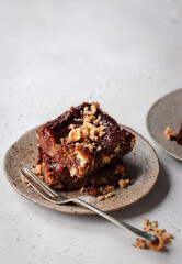 Chocolate Easter pudding with hazelnut crumble