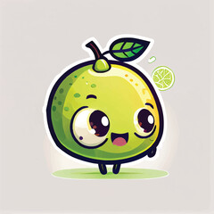cute Lime fruit character, cartoon, children book style, artistic, theme print design, for t-shirt print and case, Illustrator
