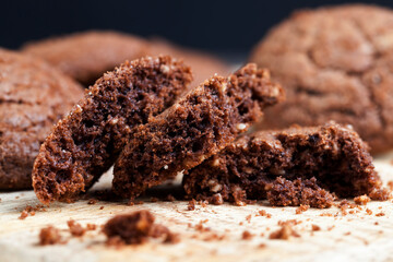 chocolate cookies on a wooden board