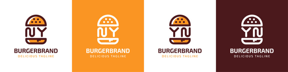 Letter NY and YN Burger Logo, suitable for any business related to burger with NY or YN initials. - obrazy, fototapety, plakaty
