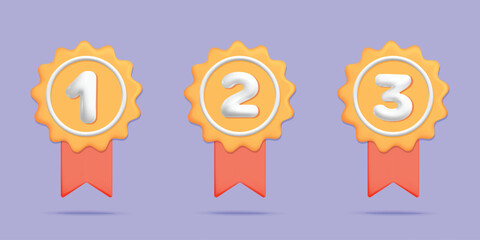 3d vector gold  first, second, third place medal with award ribbon icon design for Winner certificate or champion prize badge
