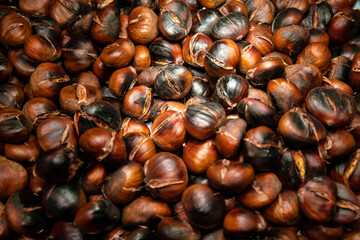 Roasted maroons at a food market in Barcelona spain