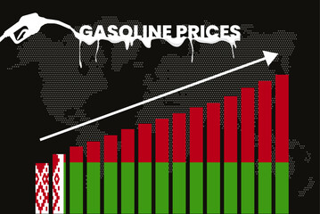 Increasing of gasoline prices in Belarus, bar chart graph, rising values news banner idea