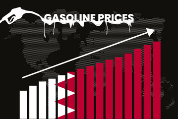 Increasing of gasoline prices in Bahrain, bar chart graph, rising values news banner idea