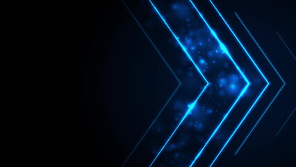 Blue glowing neon arrows abstract tech background © saicle