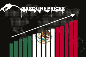 Increasing of gasoline prices in Mexico, bar chart graph, rising values news banner idea