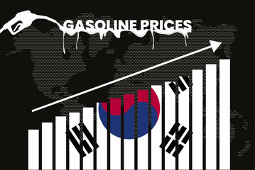 Increasing of gasoline prices in South Korea, bar chart graph, rising values news banner idea