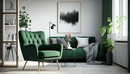 Modern and Minimalist Living Space with Green Armchair