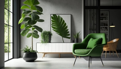 Modern and Minimalist Living Space with Green Armchair