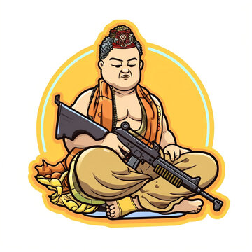 buddha sitting with a belt