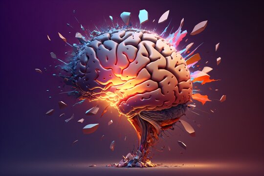 brainstorming concept art - bright idea and creative thinking, a colorful human brain exploding with knowledge and creativity, generative ai