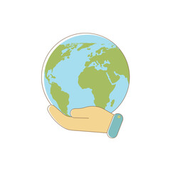 Hand with a planet Earth. Associations Sustainable development. Earth Day and World Environment Day sustainable ecology concept.