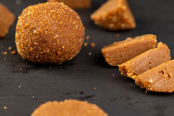 delicious round chocolate candy made of cocoa and sugar