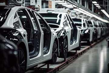 Production assembly line of modern cars. Ai generative.