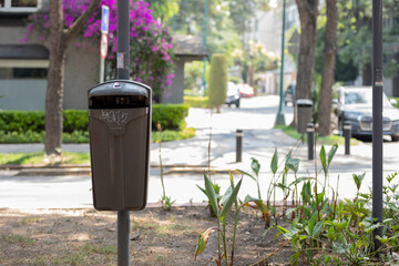 Garbage container in a park in Mexico City