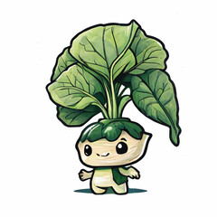 cute Bok choy vegetable character, cartoon, children book style, artistic, theme print design, for t-shirt print and case, Illustrator
