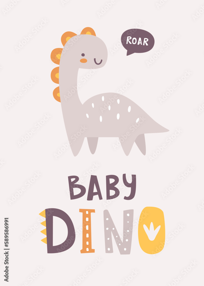 Canvas Prints cute dino print with text. poster with abstract little dinosaur and lettering. scandinavian print wi