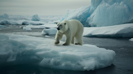 Naklejka na ściany i meble Polar Bear stranded on a melting iceberg. Generative Ai.