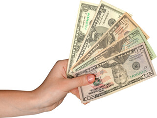 Hand with dollars on white background