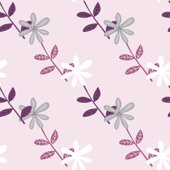 Cute flower seamless pattern. Naive art style. Hand drawn floral endless background.