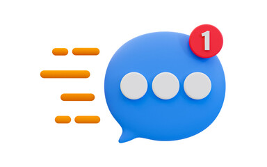 3d minimal online message sending. Online chatting icon. quick and fast online communication. chat icon with speed lines. 3d illustration.