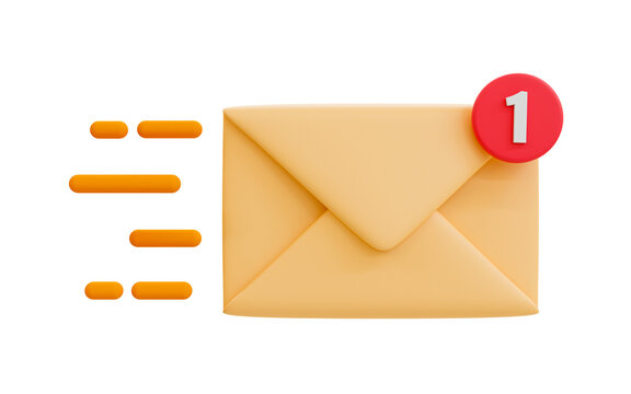 3d minimal online mail sending. Online chatting icon. quick and fast online communication. mail icon with speed lines. 3d illustration.