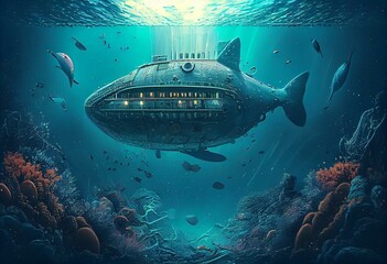 Fototapeta na wymiar Illustration from Twenty Thousand Leagues Under the Seas. Generative AI