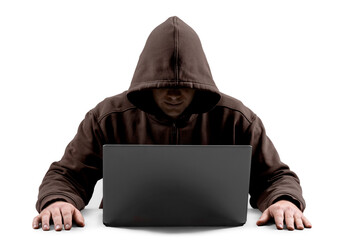 Cyber hacker using laptop on  background