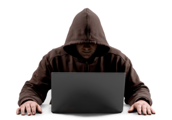 Cyber hacker using laptop on  background