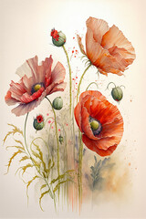 Watercolour painting of poppy flowers