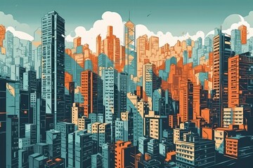 Abstract city background with skyscrapers. toned image, Generative Ai