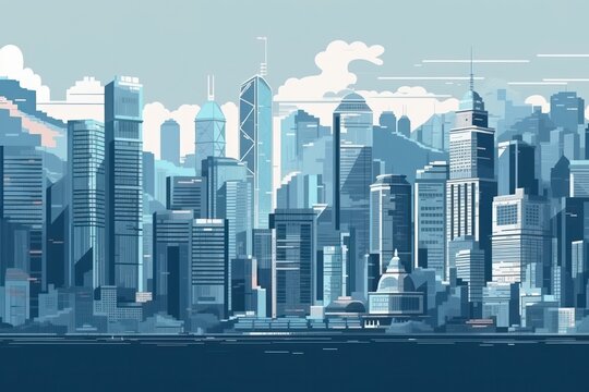 Abstract city background with skyscrapers. toned image, Generative Ai
