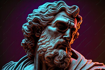 marble statue of man over neon background