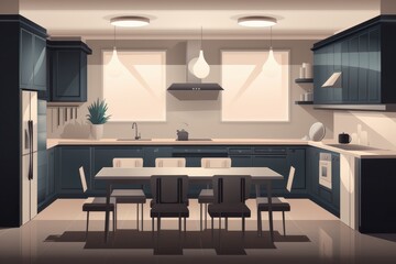 Fototapeta na wymiar Kitchen interior design. 3D rendering, 3D illustration, generative Ai
