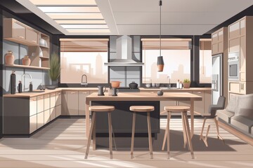 Interior of modern kitchen. 3d illustration. Interior design, Generative Ai