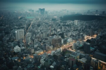 Tokyo cityscape at night, Japan. Toned image, Generative Ai