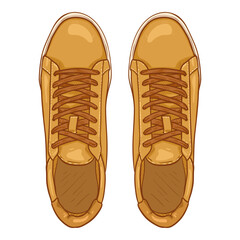 Vector Cartoon Yellow Sneakers. Smart Casual Shoes Illustration.